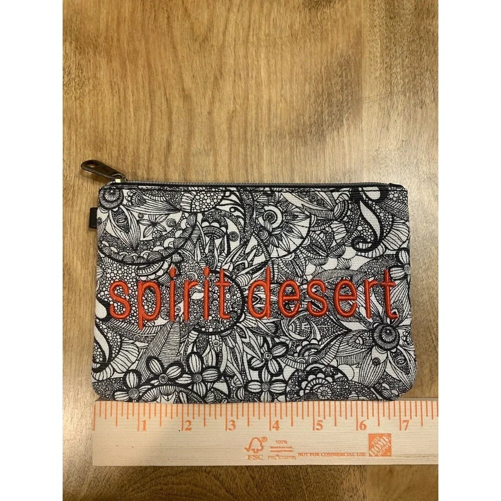 Sakroots Spirit Desert Embroidered Zippered Pouch ~ Black & White Floral Design